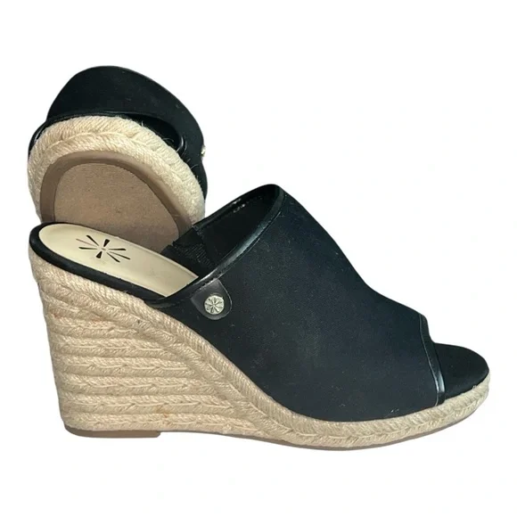 Isaac Mizrahi Black and Tan Wedge Sandals Size 10 - Picture 3 of 7